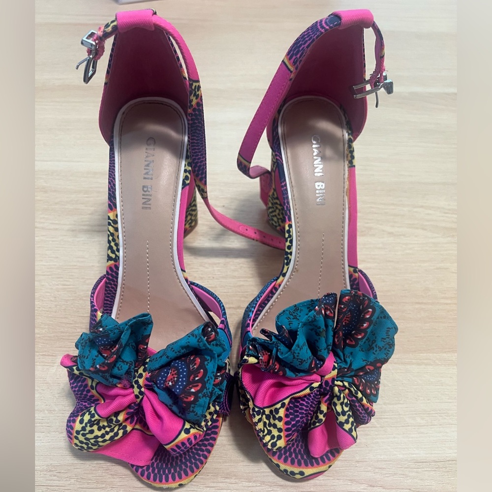 Gianni Bini Pink and Blue Peep-Toe Heels with Ankle Straps